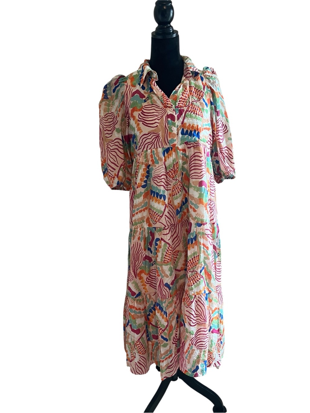 TCEC Abstract Multi color Crinkle Tiered Maxi Dress